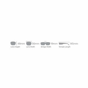 Smith Optics eyewear sizing diagram showing lens height width bridge width and temple length measurements