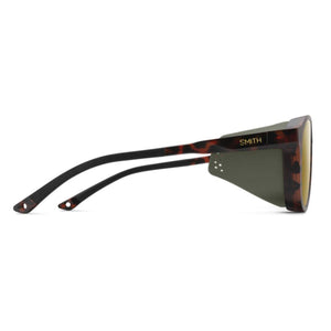 Side view of Smith Optics tortoise shell sunglasses with olive green side shields