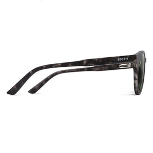Side profile of Smith Optics grey tortoise shell sunglasses