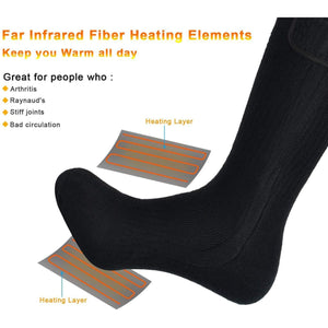 Snow Deer heated socks showing far infrared fiber heating elements in the foot and ankle area