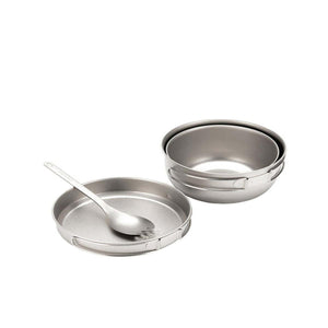 Snow Peak titanium bowl set with a spork