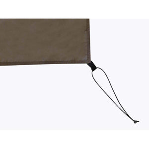 Brown fabric corner with a black elastic cord loop