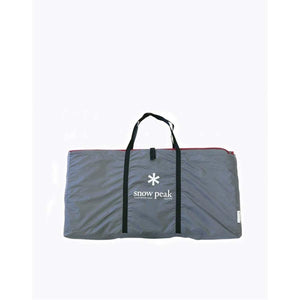 Grey Snow Peak storage bag with black handles and logo