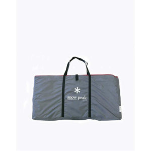 Grey Snow Peak storage bag with black handles and logo