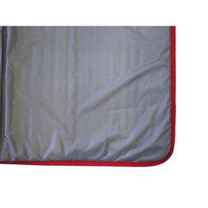 Grey Snow Peak sleeping bag interior lining with red trim