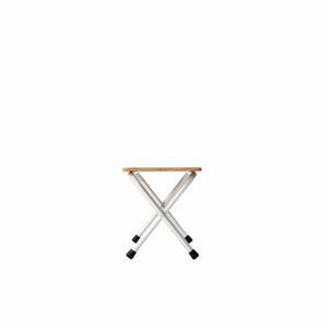 Snow Peak folding stool with wooden top and white metal frame
