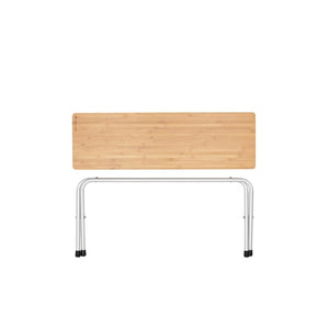 Snow Peak bamboo table top with silver metal legs