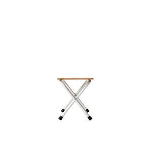 Snow Peak folding stool with wooden seat and white metal frame