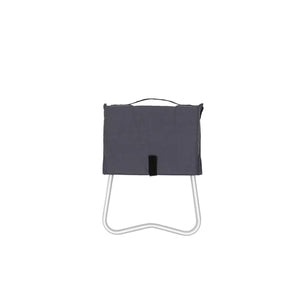 Snow Peak folding stool with grey fabric seat and silver metal frame