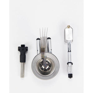 Snow Peak camping stove components including burner head and igniter on white background