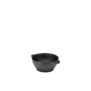 Black cast iron cauldron with two side handles