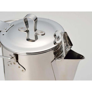 Stainless steel percolator coffee pot lid and spout detail