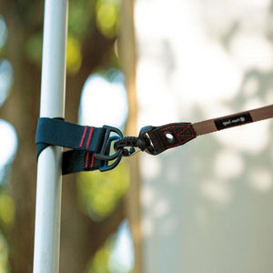 Snow Peak strap and carabiner attached to a tent pole