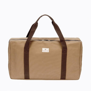 Tan Snow Peak rectangular canvas storage bag with brown handles