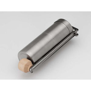 Snow Peak stainless steel coffee grinder with wooden handle