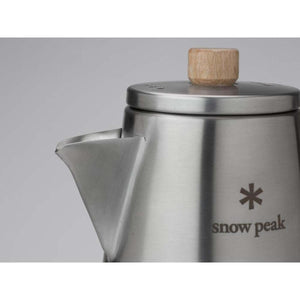 Snow Peak stainless steel kettle with wooden lid knob