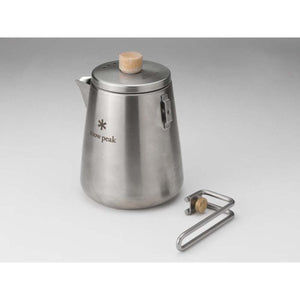 Snow Peak stainless steel kettle with wooden knob and detachable handle