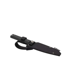 Snow Peak knife in a black fabric sheath with a velcro strap