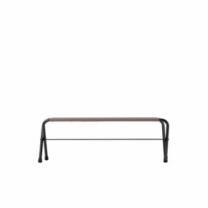 Snow Peak folding bench with black metal frame and grey fabric seat