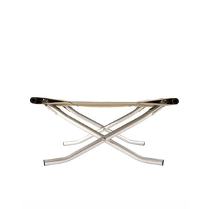 Snow Peak folding camp cot with beige fabric and silver metal frame