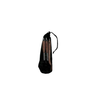 Snow Peak cutlery set inside a black mesh drawstring storage bag