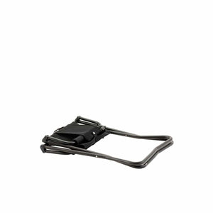 Black folding stool in a collapsed position
