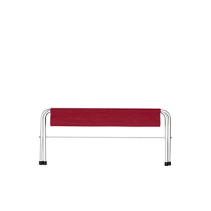 Red folding stool with a chrome metal frame