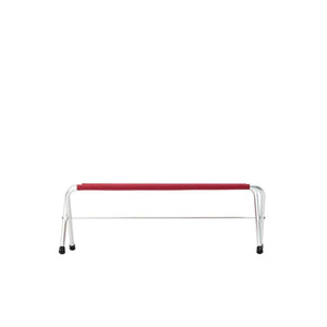 Red and silver metal folding bench