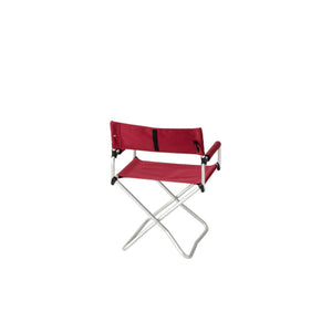 Snow Peak red folding camp chair with silver metal frame