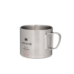 Snow Peak stainless steel double wall vacuum insulated mug with folding handle