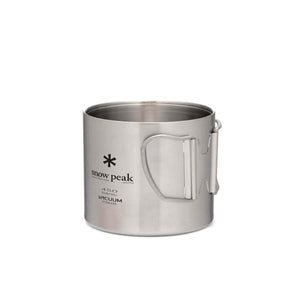 Snow Peak stainless steel double wall vacuum mug with folding handles
