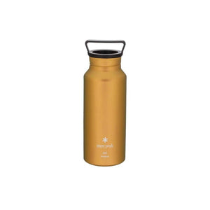 Gold Snow Peak titanium water bottle with black handle