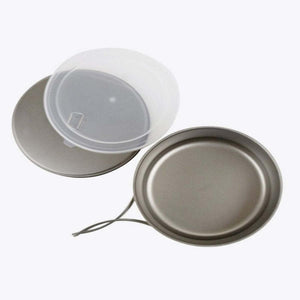 Snow Peak titanium camping pan set with a translucent lid