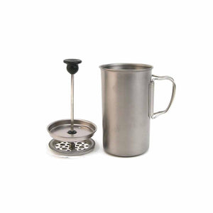 Snow Peak titanium french press coffee maker with mug and plunger assembly