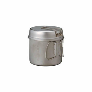 Snow Peak titanium camping pot with lid and folding handles