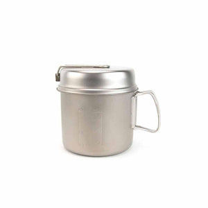 Titanium camping mug with lid and folding handle