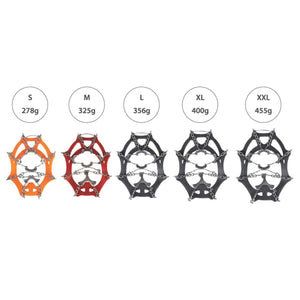 Snowline traction cleats size and weight chart from small to double extra large