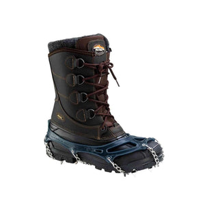 Meindl winter boot with Chainsen Pro ice spikes attached
