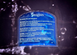 SnugToes reusable heat pad with printed microwave and hot water heating instructions