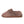 Brown faux fur lined slip on slipper with a suede upper and flat rubber sole