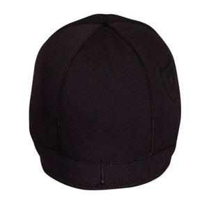Black neoprene wetsuit beanie with stitched seams