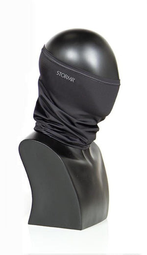 Stormr black neck gaiter on a mannequin head