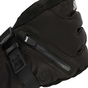 Black Swany leather glove with zippered pocket and adjustable wrist strap