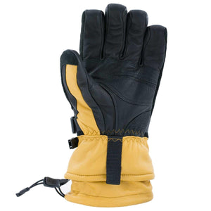 Swany black and yellow leather ski glove with adjustable wrist strap and drawstring cuff