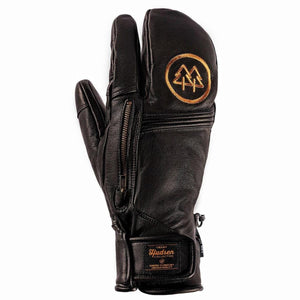 Black leather Swany lobster claw mitten with side zipper and Hudsen Collective logo patch