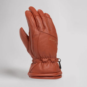 Swany brown leather glove with elastic wrist and embroidered logo