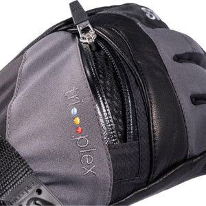 Close up of Swany glove with zippered pocket and Tri-Plex branding