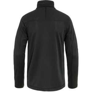 Back view of a black long sleeve fleece jacket with a high collar