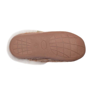 Brown rubber outsole of a Cloud Nine Sheepskin slipper with grid tread pattern