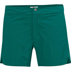 FjallRaven green outdoor shorts with a button closure and side zipper pocket